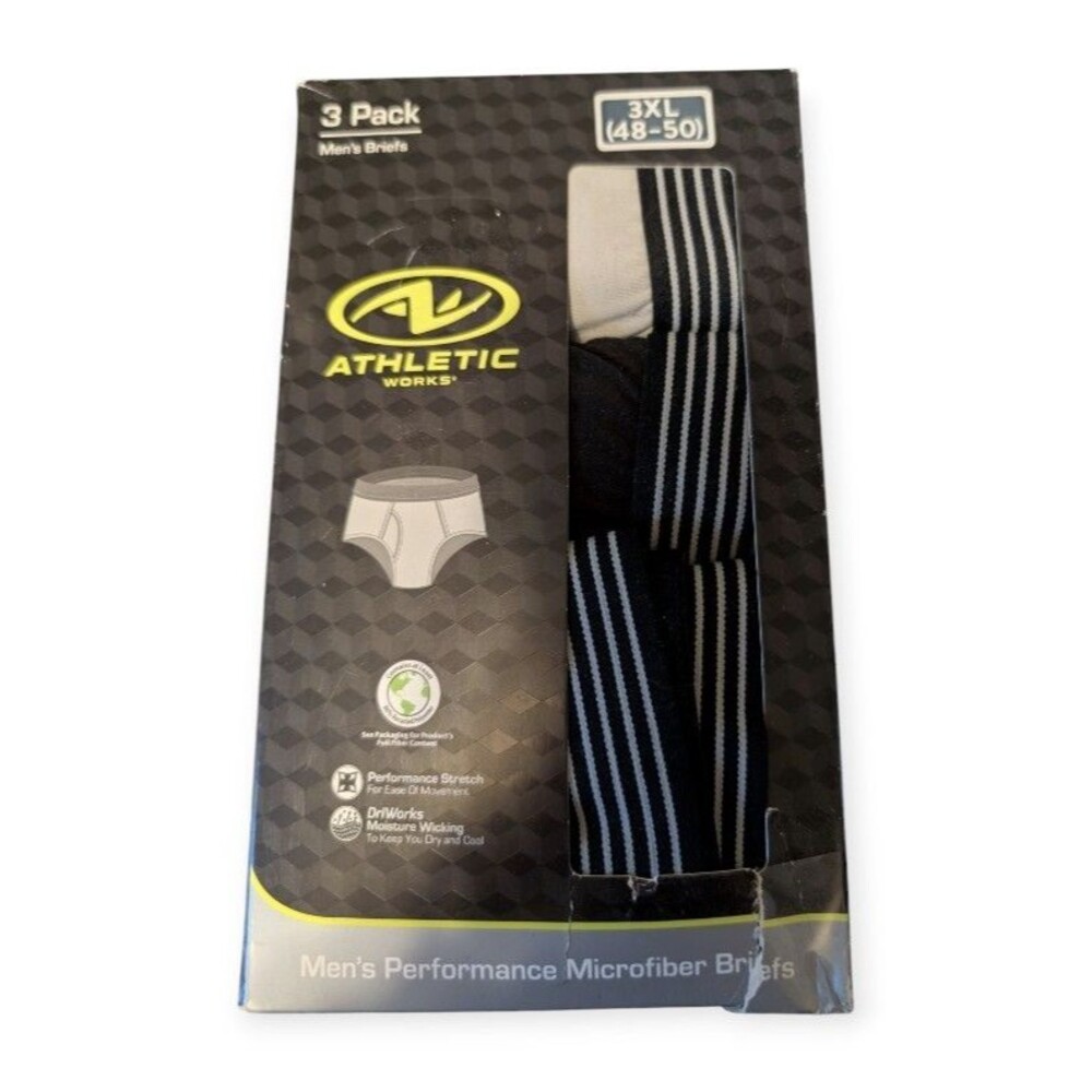 Athletic Works 3 Piece Mens Brief Underwear Performance Moisture Wicking 3XL NEW